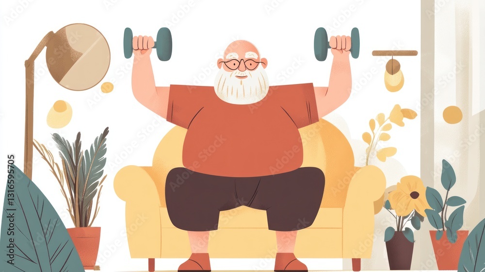 Naklejka premium Elderly Man Working Out at Home