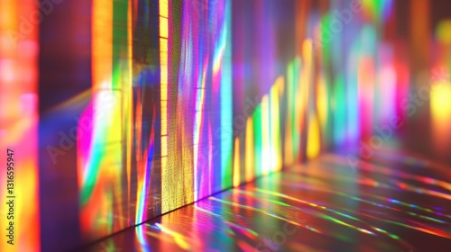 Prismatic light projections creating a vibrant spectrum on wall and floor