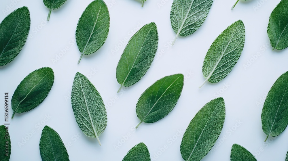 Elegant botanical arrangement showcasing fresh sage leaves on clean background Elegant botanical arrangement showcasing fresh sage leaves on clean background
