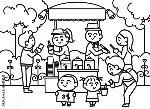 Kids help parent selling.