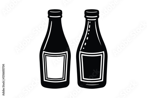 Silhouette design of two vintage soda bottles vector art illustration.eps