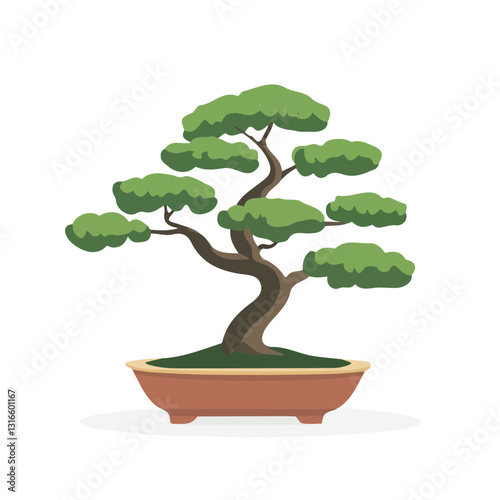 2D flat vector illustration cedar bonsai icon isolated on a white background.

