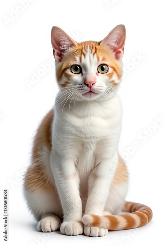 Wallpaper Mural Cute orange and white cat, curious expression, sitting pose, white background, pet portrait Torontodigital.ca