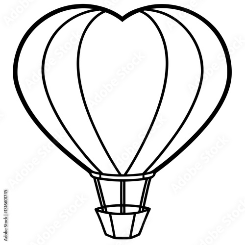 Heart-shaped hot air balloon line art vector