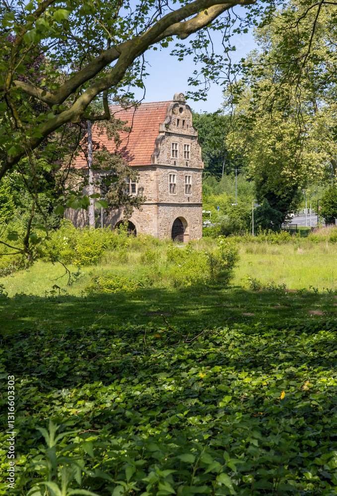 Naklejka premium european old residential building near city park in germany 