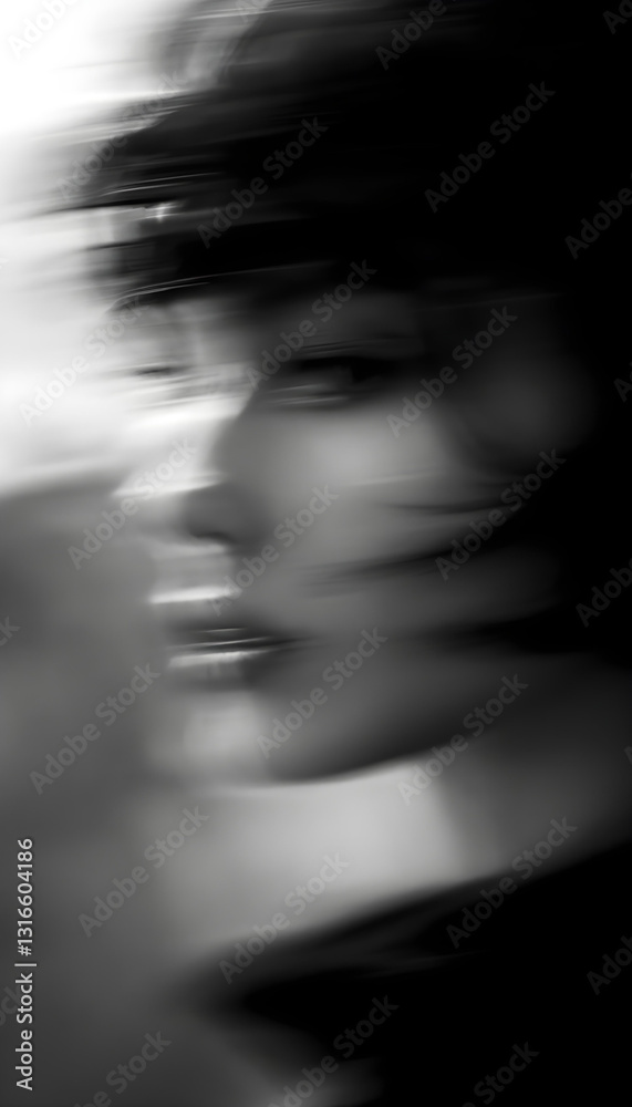 Obraz premium ファンタジーストーリー（モノクロームに刻まれた、一瞬のモノローグ—静寂の中で紡がれる女性の想い）
