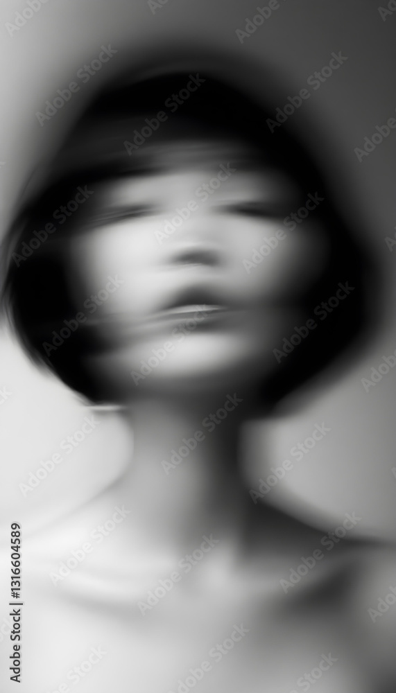 Naklejka premium ファンタジーストーリー（モノクロームに刻まれた、一瞬のモノローグ—静寂の中で紡がれる女性の想い）