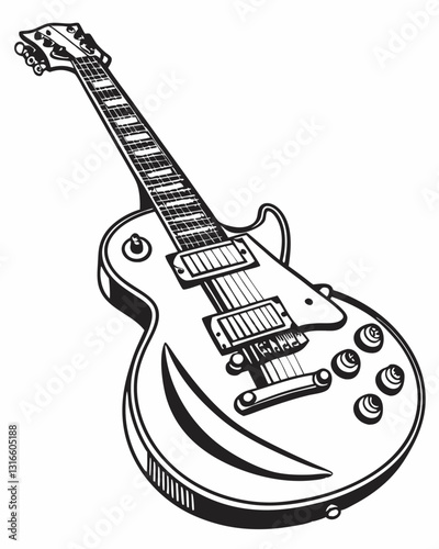 Detailed Black and White Sketch of a Les Paul Style Electric Guitar.