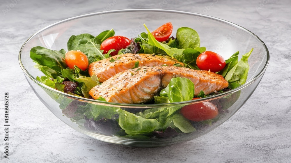 Fresh Salmon Salad with Mixed Greens and Cherry Tomatoes Fresh Salmon Salad with Mixed Greens and Cherry Tomatoes