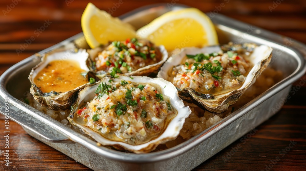 Oysters with Mignonette Sauce and Lemon Wedges Oysters with Mignonette Sauce and Lemon Wedges