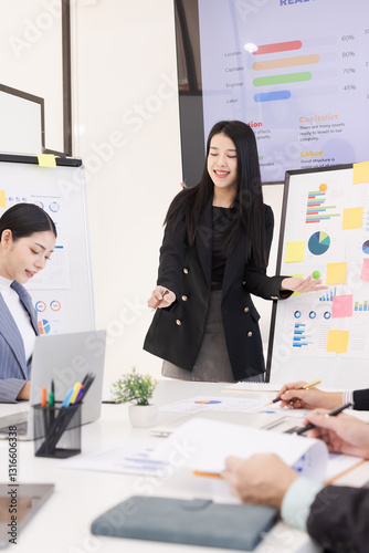 Group of business people working together with dashboard analysis and data management a meeting table in office.