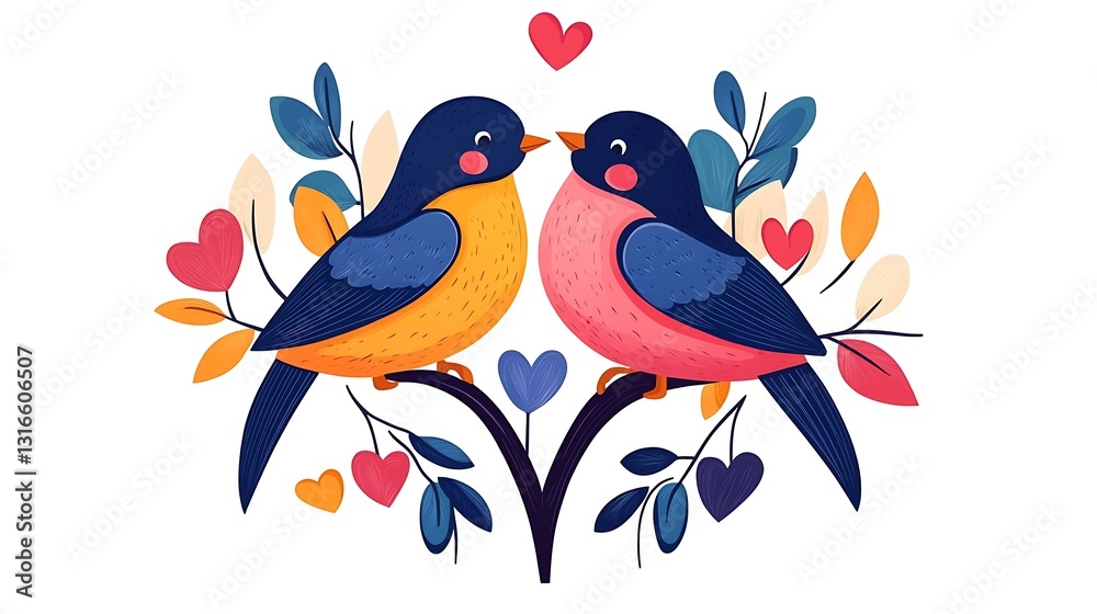 Loving Birds: A Vibrant Springtime Illustration AI Generated Loving Birds: A Vibrant Springtime Illustration AI Generated