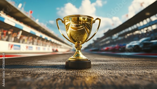 Golden Winner Trophy on Race Track Championship Award, Motorsport Success