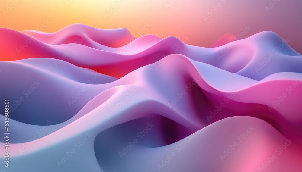 Obraz premium Abstract rendered landscape of flowing smooth colorful waves and hills