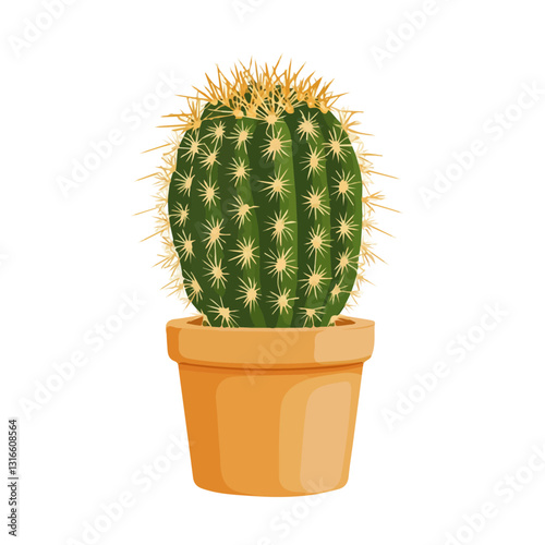 2D flat vector illustration Golden Barrel Cactus icon isolated on a white background.

