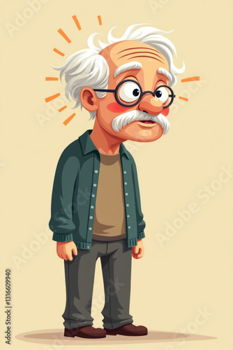 Elderly Man Experiencing Gradual Cognitive Decline with Fragmented Head Illustration