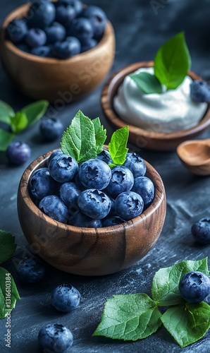 blueberries in a bowl with leaves