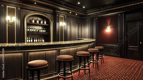 Luxurious Dark Bar Interior with Wine Rack photo