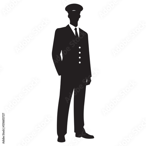 Commanding Security Guard silhouette, enforcing safety with authority - Security Guard illustration - Minimalist Security Guard vector - Profession silhouette

