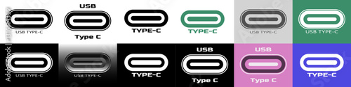 Display of various USB Type-C icons in different colors and designs showcasing modern connectivity