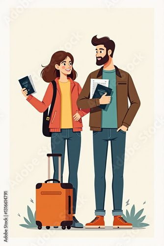 Man and Woman with Passports and Airline Tickets Ready for Travel