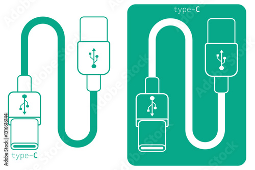 Detailed vector illustration of USB Type C cable and connector design for technology applications