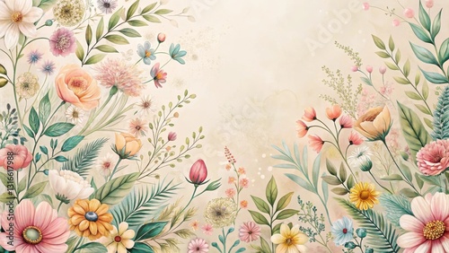 A Delicate Tapestry of Pastel Blossoms and Verdant Foliage, a Charming Floral Arrangement for Home Decor or Artistic Expression