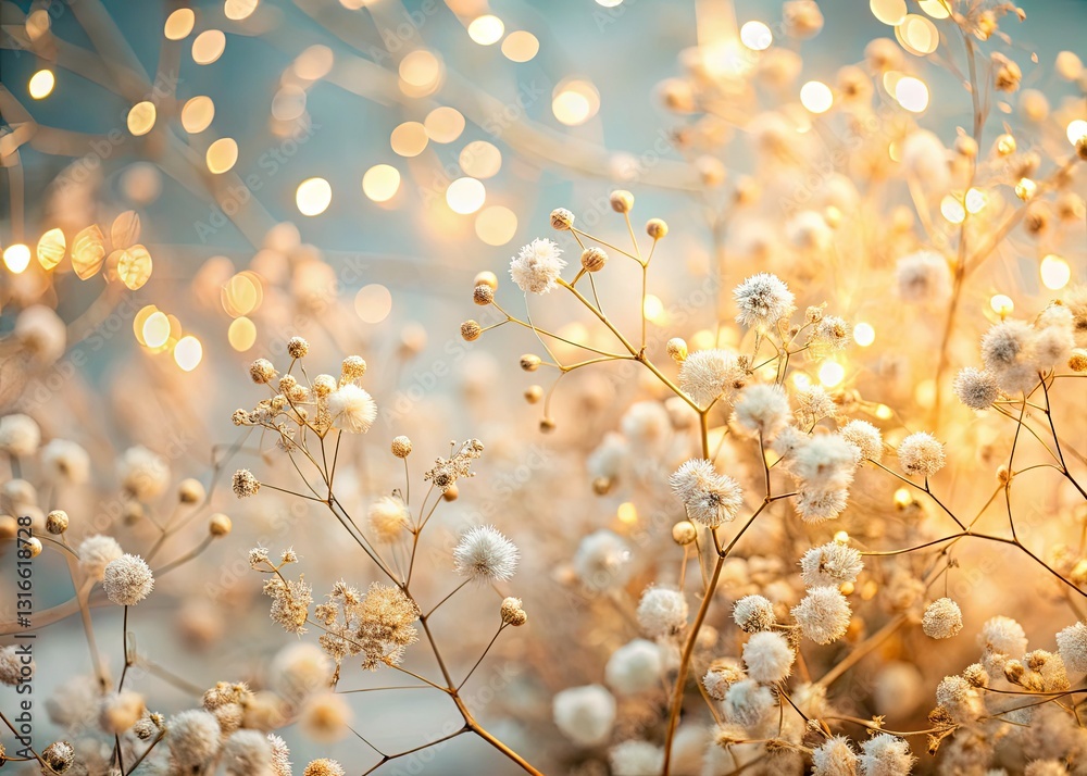 Fototapeta premium Ethereal long exposure captures beige dried and white gypsophila blooms, a delicate floral decoration.