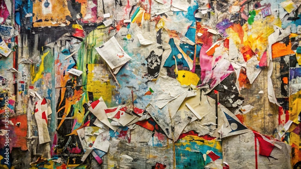 Colorful Grunge Abstract Background with Collage of Newspaper & Magazine Clippings and Graffiti Art Colorful Grunge Abstract Background with Collage of Newspaper & Magazine Clippings and Graffiti Art