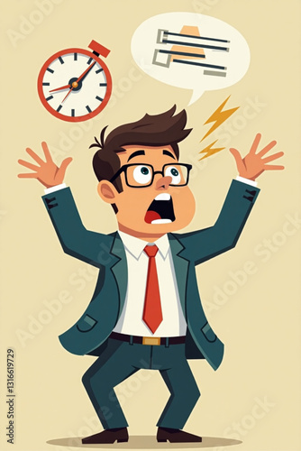 Stressed Overworked Businessman Struggling to Meet Tight Project Deadlines