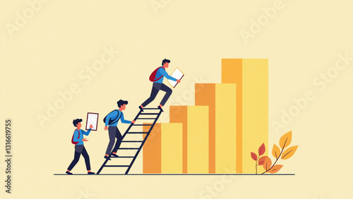 Students Climbing Ladder of Success, Achieving Goals Through Education and Hard Work