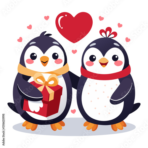 Charming Valentine's Day Penguins with Heart and a Festive Gift Celebration