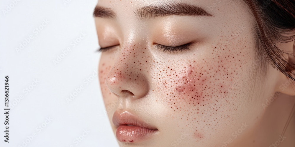 Fototapeta premium Before and after image of a skin treatment showing improved complexion and reduced red spots.