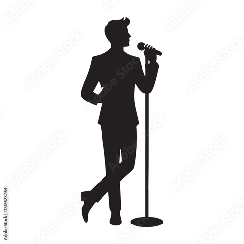 Microphone Maestro Singer silhouette, owning the stage effortlessly - Singer illustration - Minimalist Singer vector - Profession silhouette
