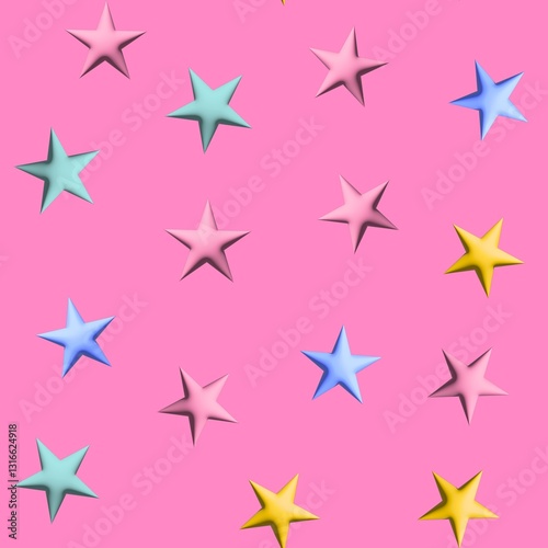 Abstract Hand Drawing 3D Emboss Rubber Balloon Plastic Cute Stars Seamless Baby Textile Pattern with Isolated Background