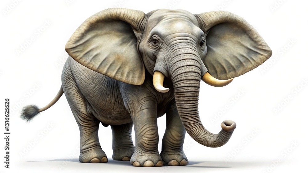 Fototapeta premium Happy Elephant in Lush Green Meadow - Stock Photo