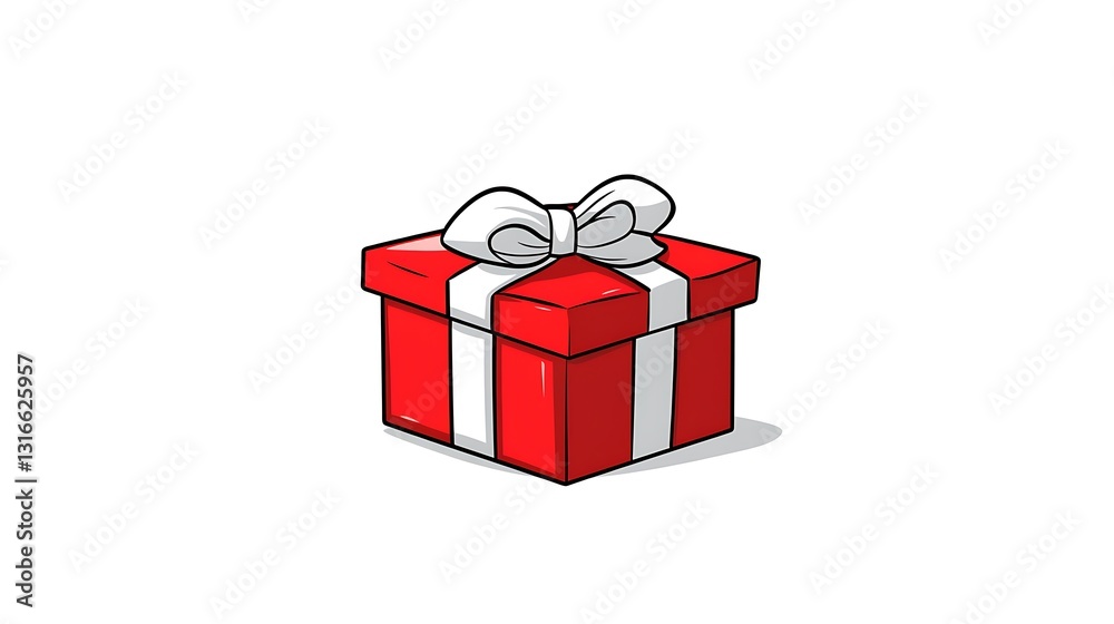 Obraz premium Red Gift Box with White Ribbon: A Cheerful Cartoon Illustration AI Generated