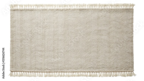 Light Gray Herringbone Rug with Fringes - Minimalist Product Photography