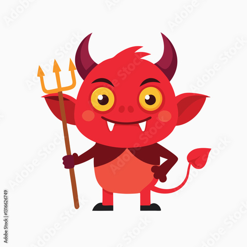 Little devil cartoon in red costume. cartoon devils with tridents and the inscription Welcome to hell. 
Vector cartoon illustration isolated on white background