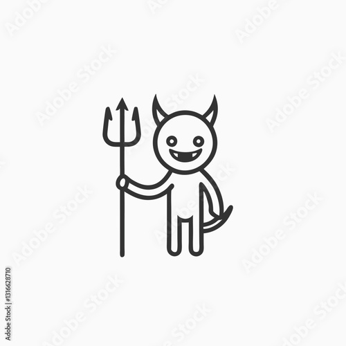 Little Red Devil Holding Up. Little Devil Cartoon. minimalist head logo, Icon, element. Vector illustration