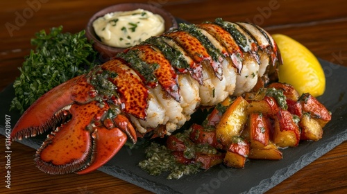 Lobster Tail with Garlic Butter and Roasted Vegetables