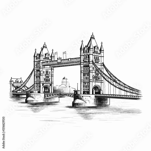 Tower Bridge hand-drawn comic illustration. Tower Bridge. Vector doodle style cartoon illustration