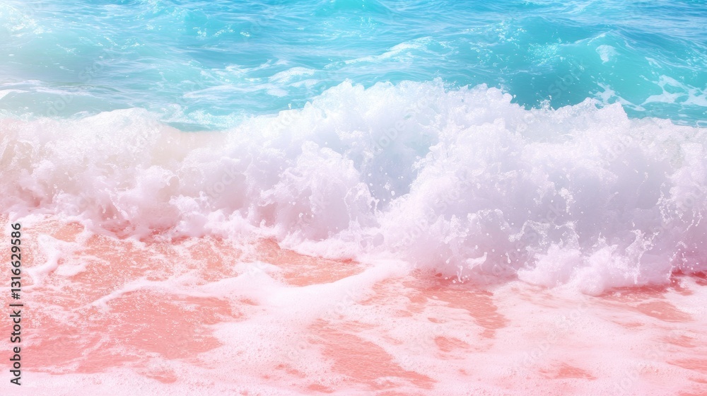 Fototapeta premium Gentle Ocean Waves Lapping on Sandy Beach with Soft Pink Undertones