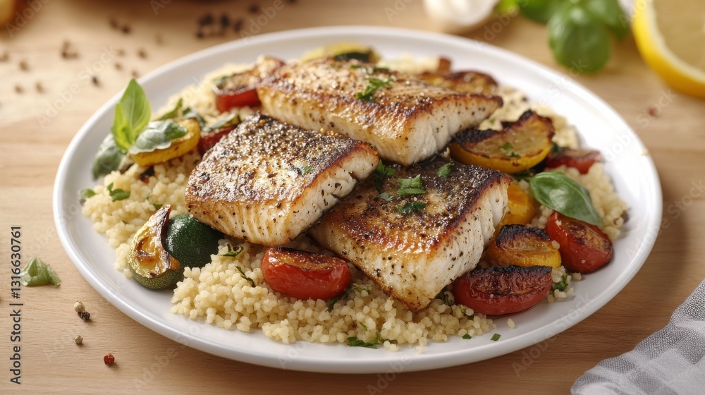 Mahi Mahi with Roasted Vegetables and Couscous Mahi Mahi with Roasted Vegetables and Couscous
