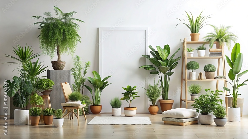 Serene Home Office: Plants, Books & Blank Canvas for Inspiration Serene Home Office: Plants, Books & Blank Canvas for Inspiration