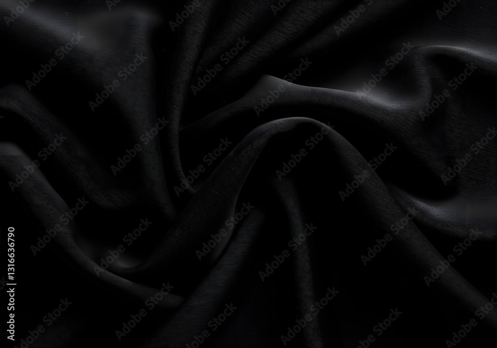Fototapeta premium Abstract flowing black fabric texture with soft shadows and subtle waves