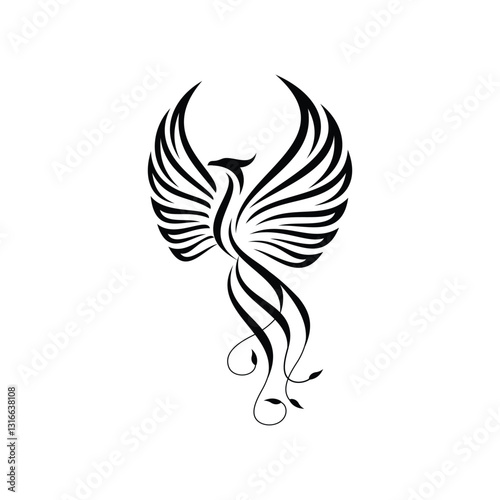 mystical abstract phoenix logo rising from flames