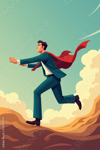 Ambitious Businessman Outpacing Competitors in Challenging Corporate Race