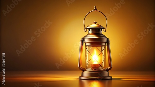 Warm Glow: Illuminated Lantern on Amber Background - Stock Photo