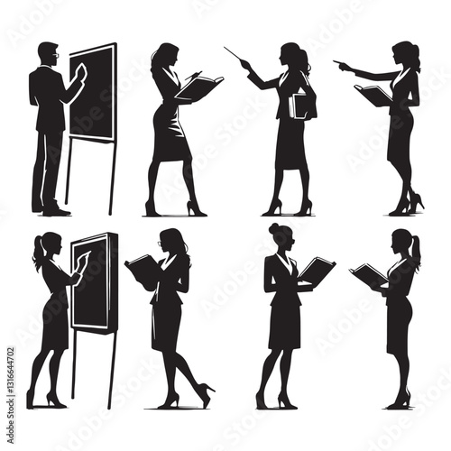 Pioneer Teacher silhouette, revolutionizing education with passion - Teacher illustration - Minimalist Teacher vector - Profession silhouette
